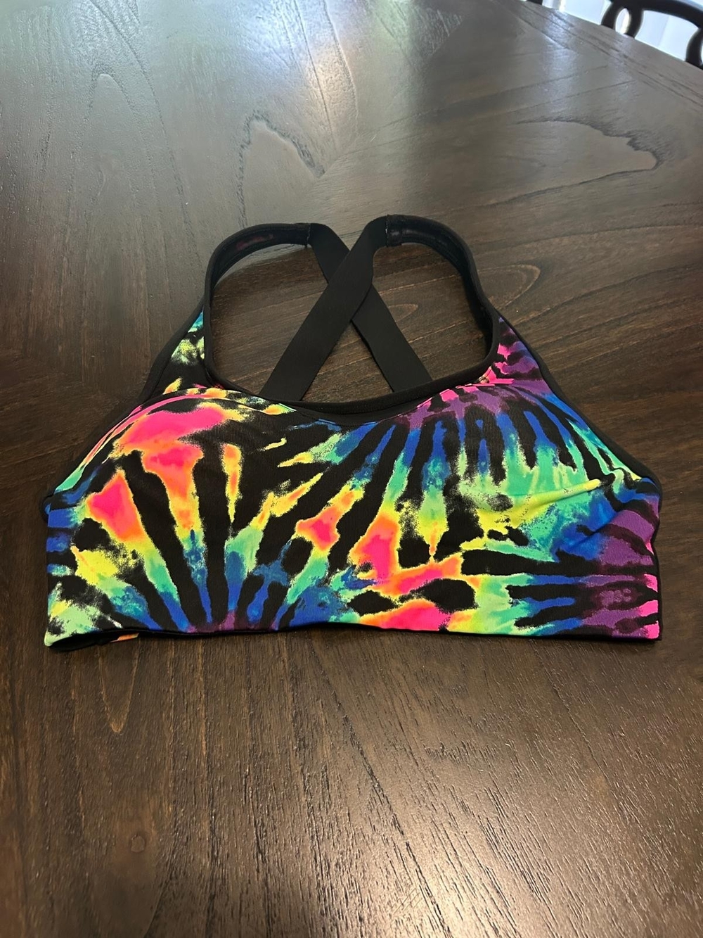 PINK Victoria's Secret Neon Tie-Dye Crossback Swim Top - Black Multicolor